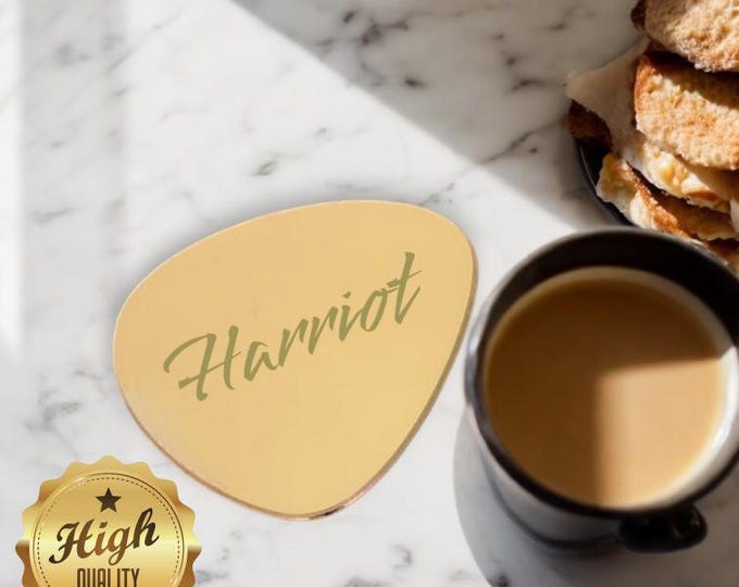 Mirrored Acrylic Pebble Coasters: Custom Engraved Place Settings