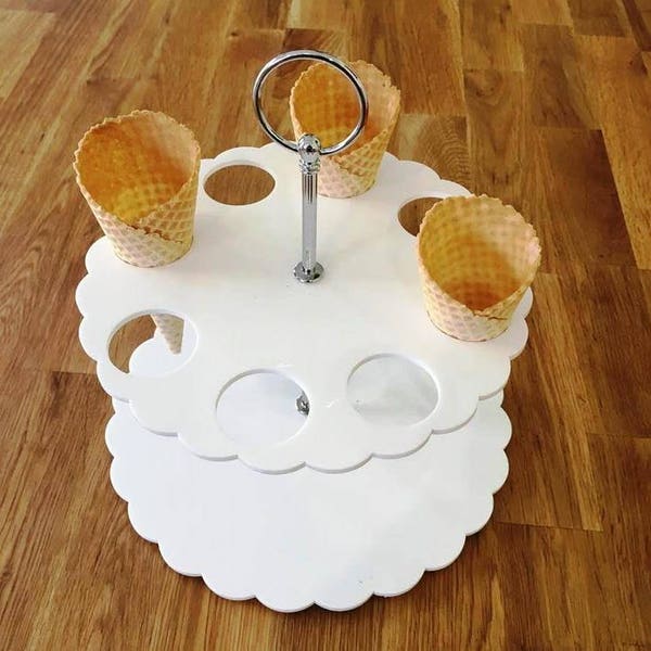 Round Acrylic Ice Cream Cone Stands with Silver Metal Round Handle (holes are 3.5cm 1.5" Diameter) 4, 8 or 12 Holes, Many Colour Choices