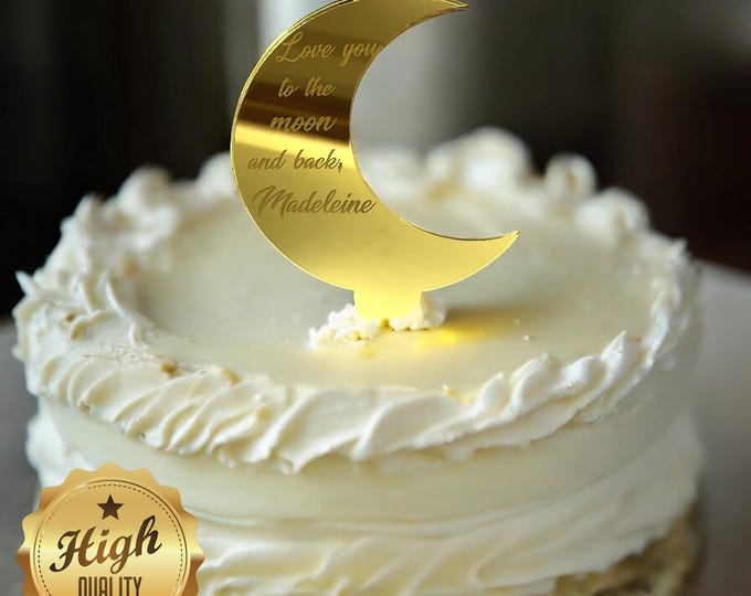 Personalized Moon Cake Topper - Custom Acrylic Wedding Decoration