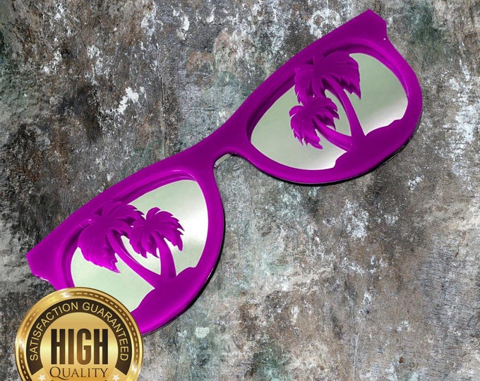 Palm Tree Pair of Glasses Wall Mirrors with Hooks, Custom Colours, Sizes, Shapes