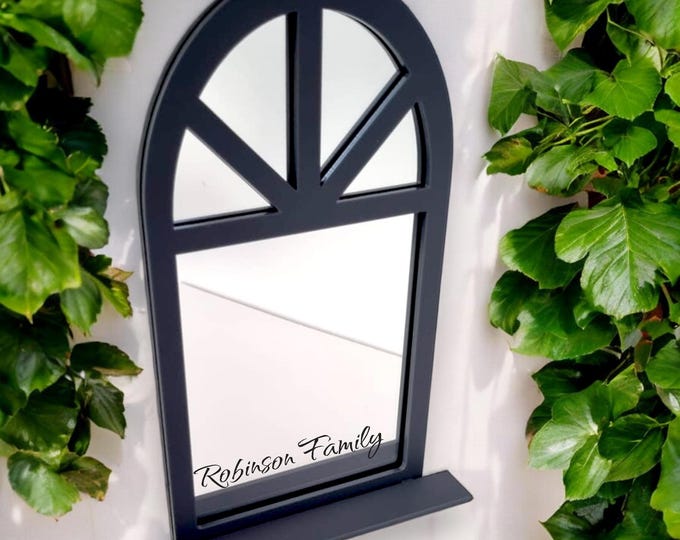 Victorian Arch Garden Mirror: Custom Framed Acrylic Mirror with Engraving