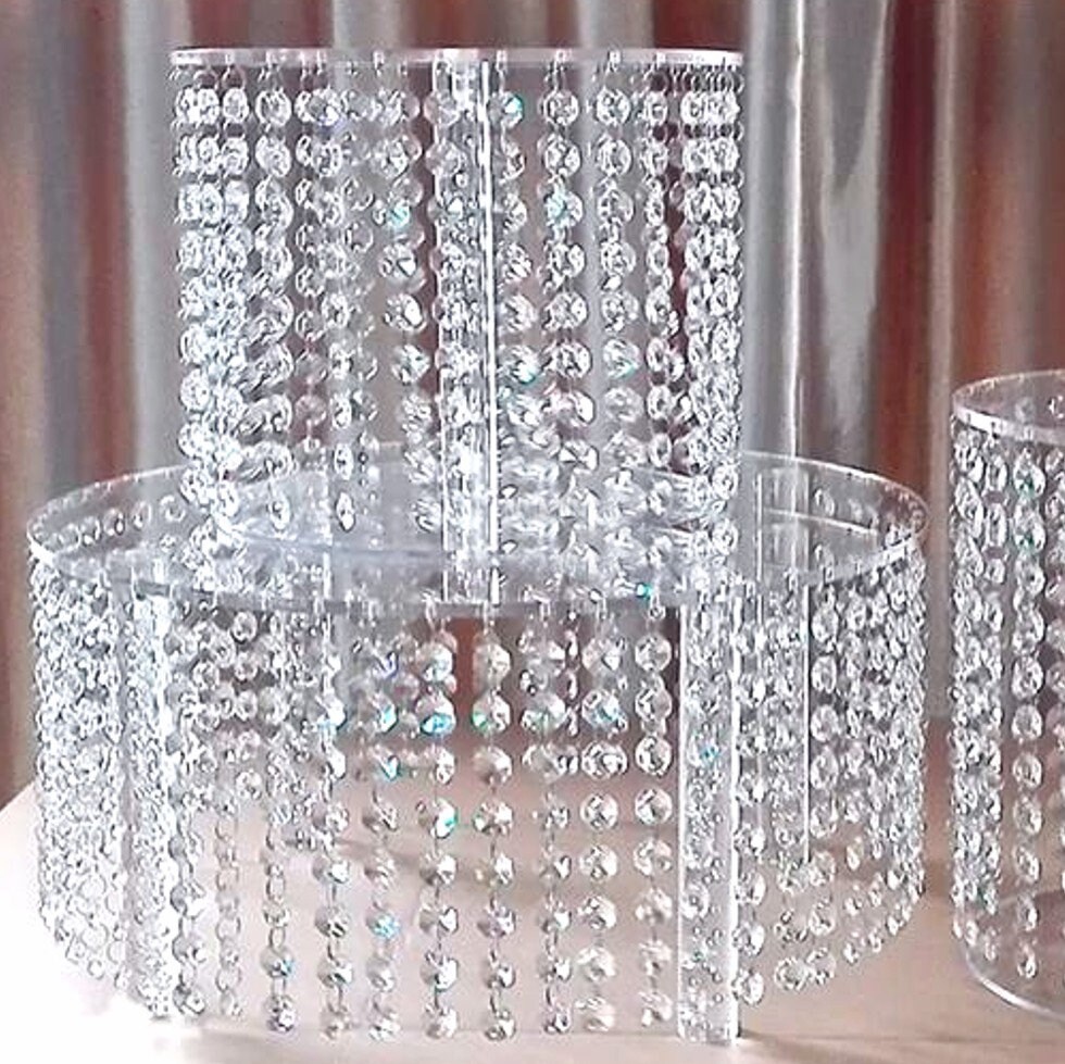 Round Clear Gloss Acrylic Cake Pillars with holes for Crystals, for