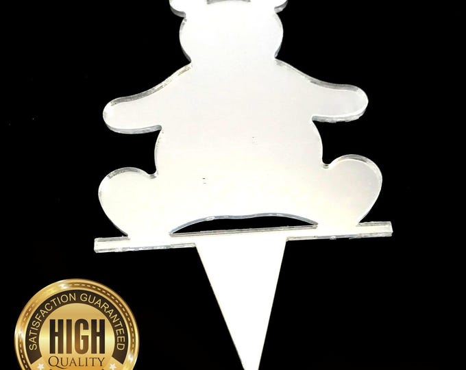 Customisable Teddy Bear Shaped Cake Toppers & Cup Cake Toppers - Various Colors, Recycled Acrylic, Bespoke Designs Available
