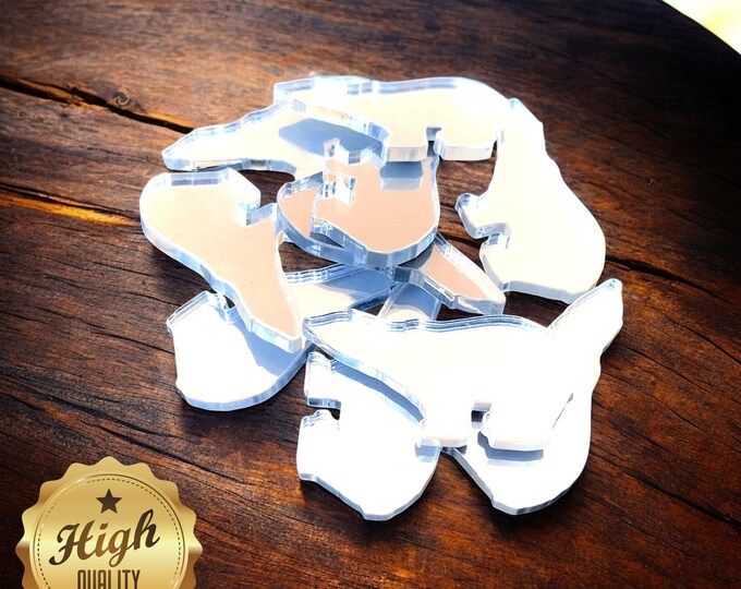 Polar Bear Shaped Crafting Mirrors, Custom Colours, Woods, Sizes, Shapes, (Holes for Jewellery or hoops for invites) Packs of 10