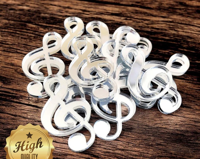Clef Musical Note Shaped Crafting Mirrors, Custom Colours, Woods, Sizes, Shapes, (Holes for Jewellery or hoops for invites) Packs of 10