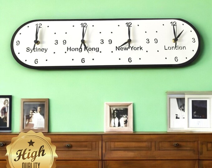 Custom Oval Four Time Zone or Your Friends/Family Name Clocks - Custom Colours, Woods, Sizes, Shapes Made