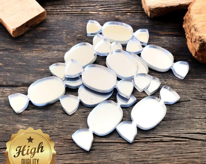 Sweets Shaped Crafting Mirrors, Custom Colours, Woods, Sizes, Shapes, (Holes for Jewellery or hoops for invites) Packs of 10