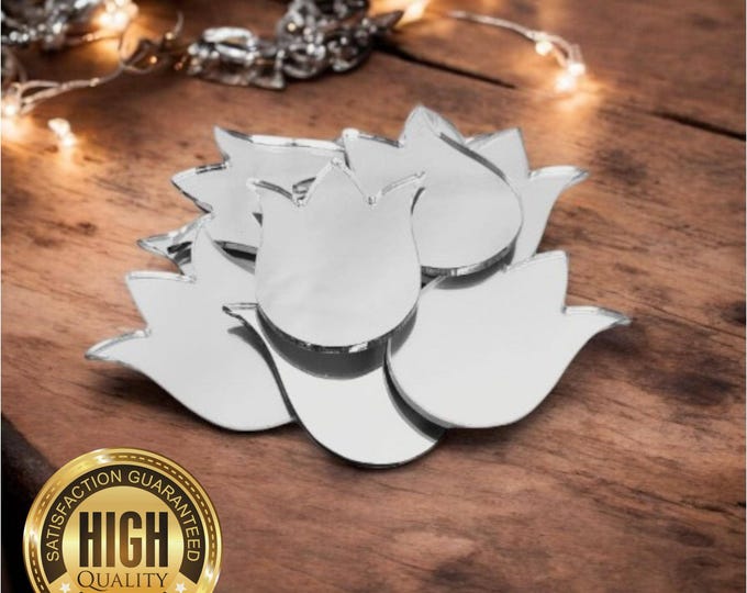 Tulips Shaped Crafting Mirrors, Custom Colours, Woods, Sizes, Shapes, (Holes for Jewellery or hoops for invites) Packs of 10