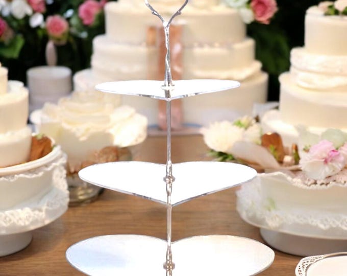 Three Tier Acrylic Cake Stand: Silver Rod, Custom Shapes