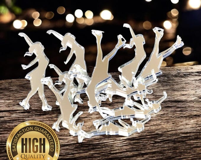 Ice Skater Shaped Crafting Mirrors, Custom Colours, Woods, Sizes, Shapes, (Holes for Jewellery or hoops for invites) Packs of 10