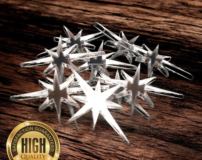 Pointed Star Shaped Crafting Mirrors, Custom Colours, Woods, Sizes, Shapes, (Holes for Jewellery or hoops for invites) Packs of 10