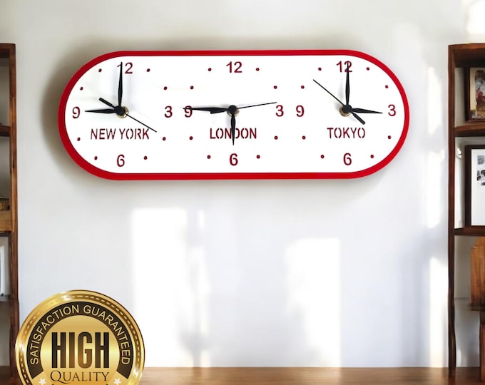 Customised Oval Three Time Zone or Freinds / Family Names Clocks - Custom Colours, Woods, Sizes, Shapes