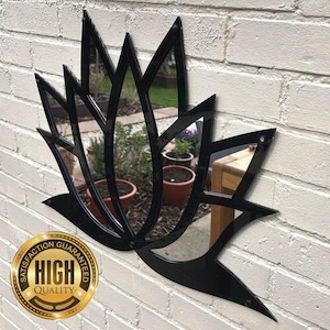 Lotus flower Design Framed Garden Mirrors, Custom Colours, Sizes up to 58cm, Engraving Services (Indoor & Outdoor Use)