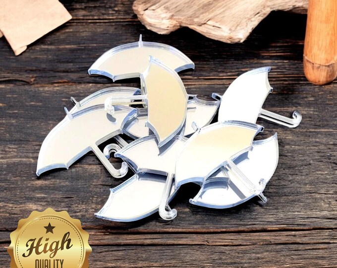 Umbrella Shaped Crafting Mirrors, Custom Colours, Woods, Sizes, Shapes, (Holes for Jewellery or hoops for invites) Packs of 10