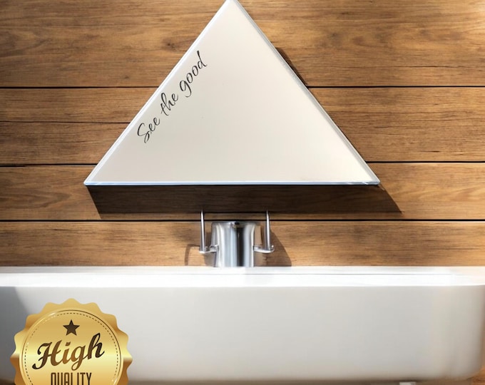 Triangular Shaped Mirrors with White Backing & Hooks, Bespoke Shapes Made, Engaving Services