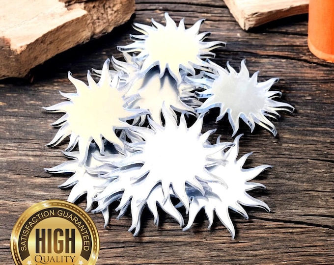 Sun Shaped Crafting Mirrors, Custom Colours, Woods, Sizes, Shapes, (Holes for Jewellery or hoops for invites) Packs of 10