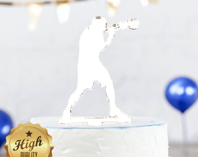 Boxer Cake Topper: Acrylic Silhouette, Custom Engraving Available