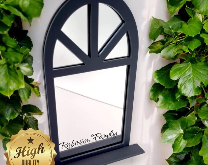 Victorian Arch Coloured Framed Garden Mirrors, Custom Sizes up to 58cm Shapes Colours Made, Engraving Services