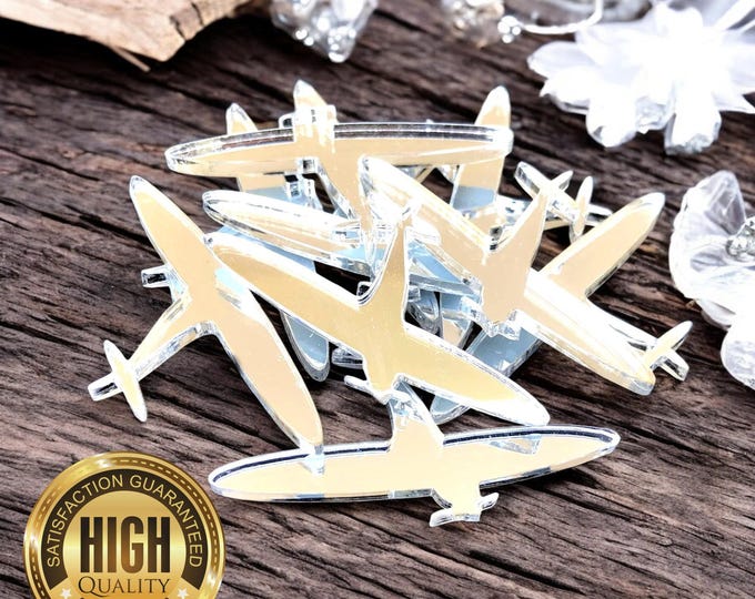 Spitfire Shaped Crafting Mirrors, Custom Colours, Woods, Sizes, Shapes, (Holes for Jewellery or hoops for invites) Packs of 10
