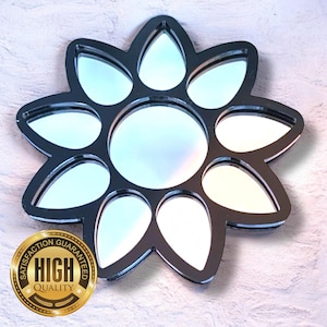 Flower Design Framed Garden Mirrors, Custom Colours, Sizes up to 38cm, Engraving Services (Indoor & Outdoor Use)