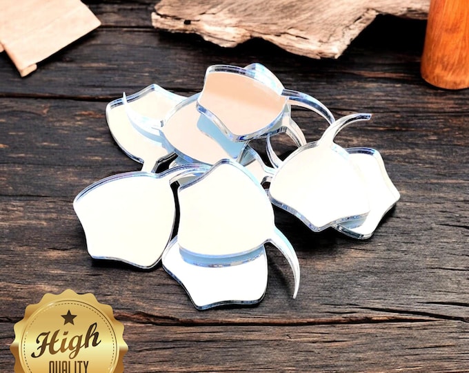 Stingray Shaped Crafting Mirrors, Custom Colours, Woods, Sizes, Shapes, (Holes for Jewellery or hoops for invites) Packs of 10