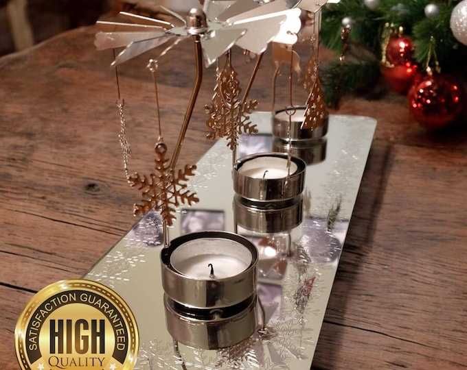 Snowflake Engraved Silver Mirror Christmas Table Runner / Table Decoration, Custom Colours, Sizes, Shapes