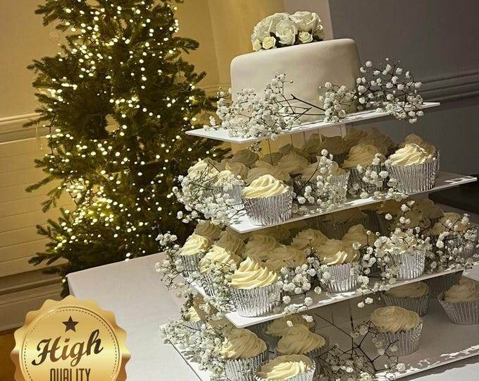 Square White or Clear Wedding & Party Cup Cake Stands.  Bespoke sizes and coloured stands made