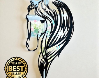 Handcrafted Garden Horses Head Mirror: Custom Color Frame indoor or outdoor mirrors