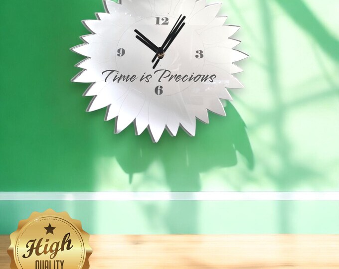 Engraved Mirrored Sunflower Clocks - Custom Colours/Woods, Bespoke Shapes & Sizes Made