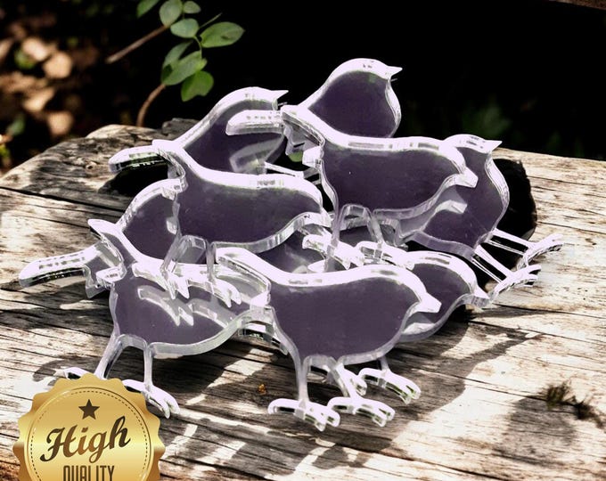 Christmas Robin Shaped Crafting Mirrors, Custom Colours, Woods, Sizes, Shapes, (Holes for Jewellery or hoops for invites) Packs of 10