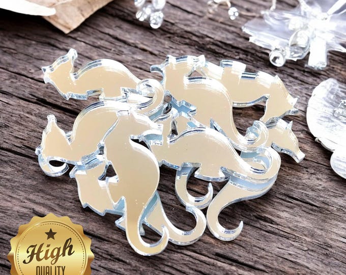 Seahorse Shaped Crafting Mirrors, Custom Colours, Woods, Sizes, Shapes, (Holes for Jewellery or hoops for invites) Packs of 10