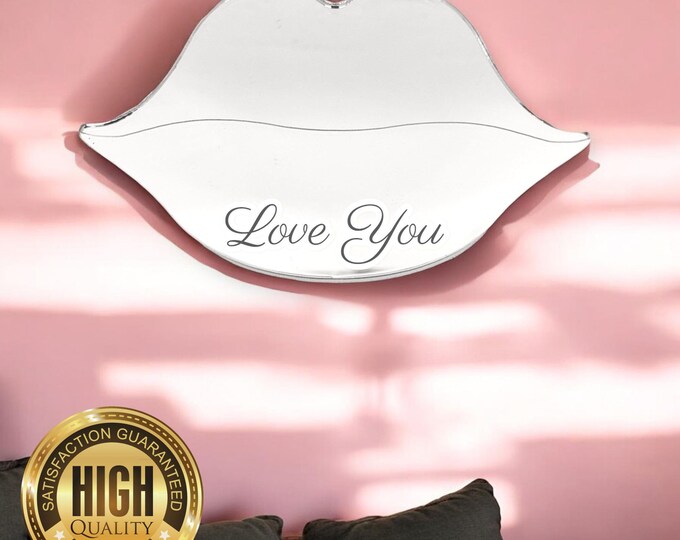 Lips Shaped Mirrors with a White Acrylic Backing & Hooks, Bespoke Shapes Made, Engraving Services