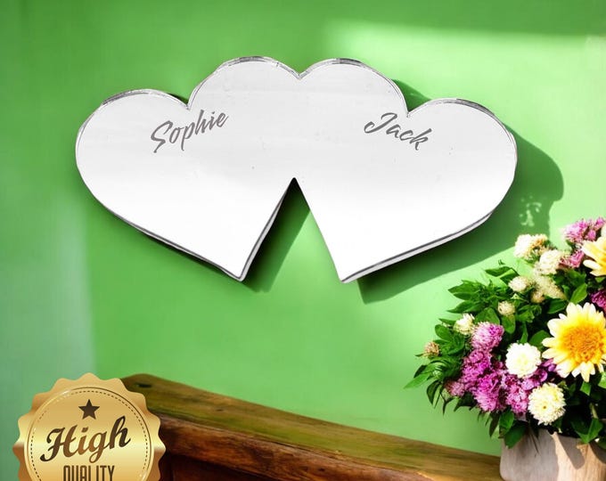 Love Hearts Mirrors with a White Acrylic Backing & Hooks, Bespoke Shapes / Colours Made, Engraved or Plain