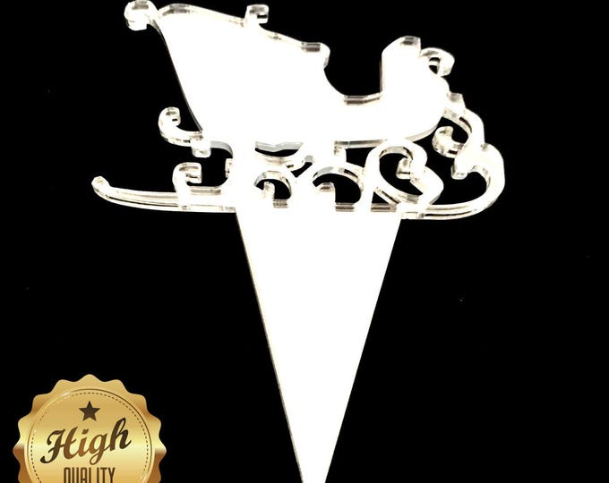 Santa's Sleigh Cake Topper: Acrylic Christmas Cupcake Decoration