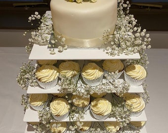 Weißes Quadrat Acryl Hochzeit & Party Cup Kuchenständer. Sondergrößen angefertigt