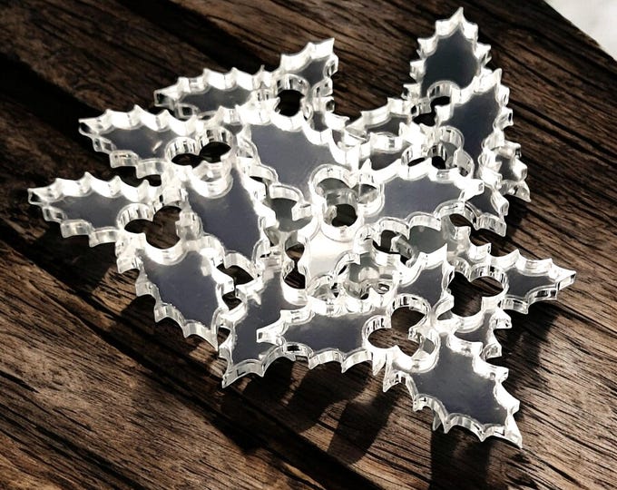 Christmas Holly Acrylic Crafting Mirrors: Custom Colors & Sizes (Pack of 10)
