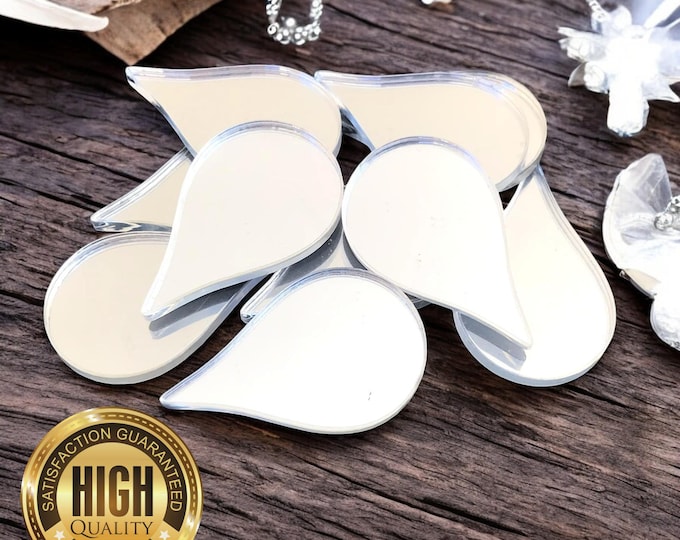 Raindrops Shaped Crafting Mirrors, Custom Colours, Woods, Sizes, Shapes, (Holes for Jewellery or hoops for invites) Packs of 10