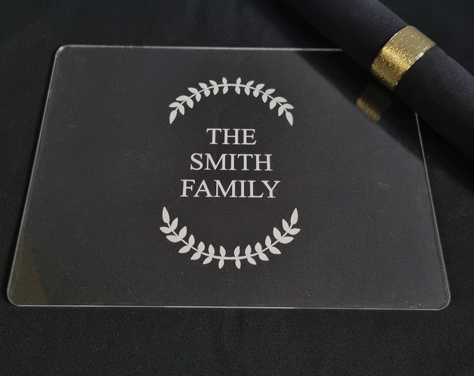 Rectangle Placemats & Coasters - in Clear Gloss Finish Acrylic 3mm - Bespoke Shapes / Sizes Made