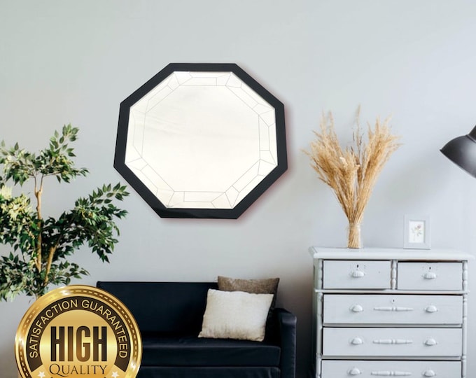Octagon Shaped Mirrors with a Colour Frame of your choice & Hooks, Bespoke Shapes Made