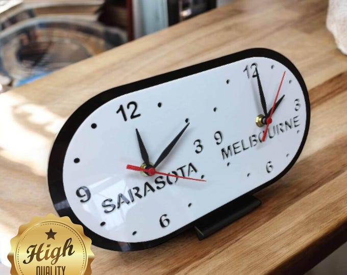 Custom Two Time Zone Clock: Personalized City & Country Names