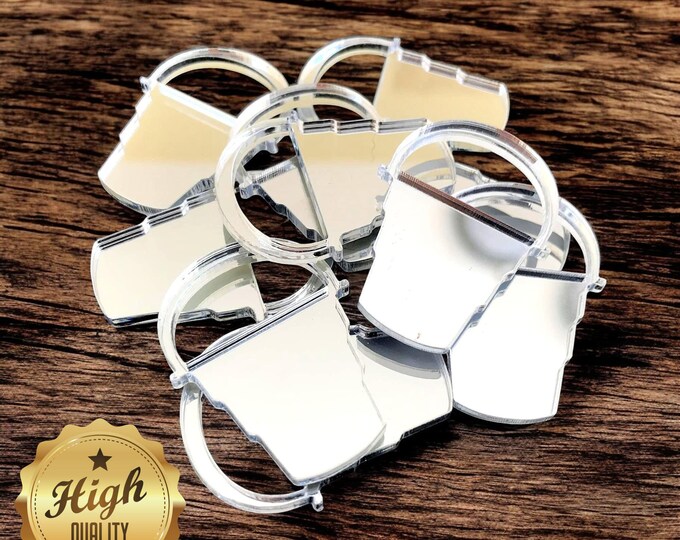 Bucket Shaped Crafting Mirrors, Custom Colours, Woods, Sizes, Shapes, (Holes for Jewellery or hoops for invites) Packs of 10