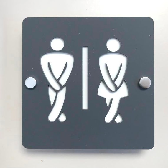 Round Male Toilet Sign Graphite Grey /& White Mat /& Chrome Fixings