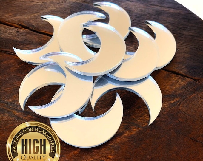 Moon Shaped Crafting Mirrors, Custom Colours, Woods, Sizes, Shapes, (Holes for Jewellery or hoops for invites) Packs of 10