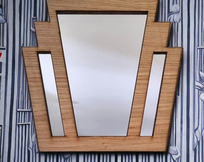 Art Deco Wooden Mirror: Rectangle Fan Design, Oak/Walnut/Cherry