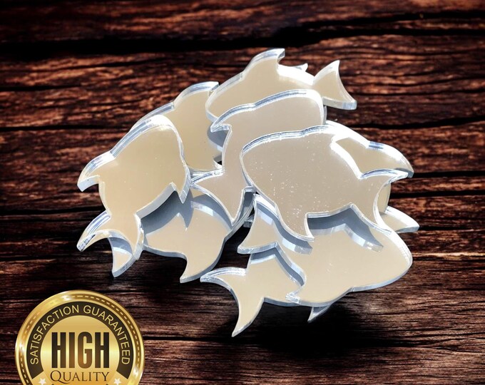 Fish Shaped Crafting Mirrors, Custom Colours, Woods, Sizes, Shapes, (Holes for Jewellery or hoops for invites) Packs of 10
