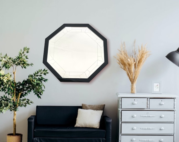 Octagon Shaped Mirrors with a Colour Frame of your choice & Hooks, Bespoke Shapes Made