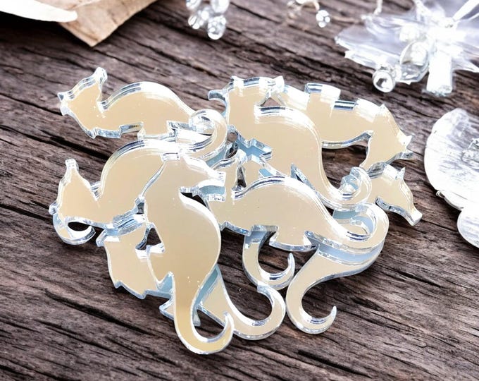 Seahorse Shaped Crafting Mirrors, Custom Colours, Woods, Sizes, Shapes, (Holes for Jewellery or hoops for invites) Packs of 10