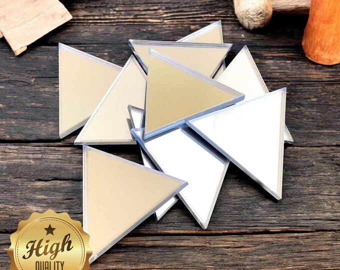 Triangle Shaped Crafting Mirrors, Custom Colours, Woods, Sizes, Shapes, (Holes for Jewellery or hoops for invites) Packs of 10