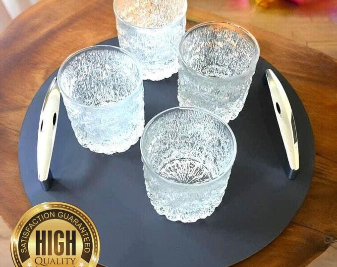 Custom Round Serving Trays with Chrome Handles, Engraved or Plain - Various Colors, Woods & Sizes - Handcrafted in the UK
