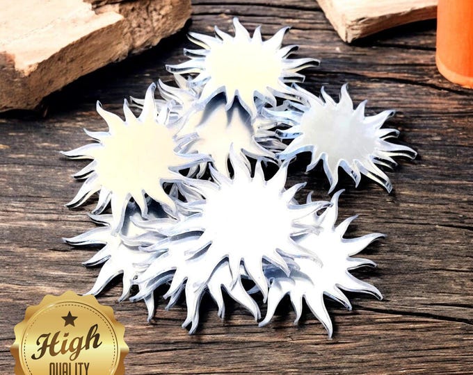 Sun Shaped Crafting Mirrors, Custom Colours, Woods, Sizes, Shapes, (Holes for Jewellery or hoops for invites) Packs of 10